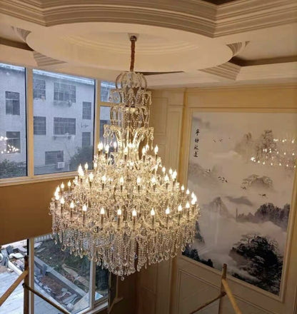 Oversized Luxury Traditional Candle Branch Crystal Pendant Chandelier for Foyer/Stairs/Duplex Hall