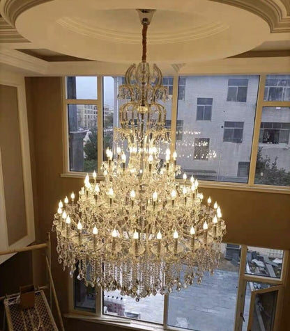 Oversized Luxury Traditional Candle Branch Crystal Pendant Chandelier for Foyer/Stairs/Duplex Hall