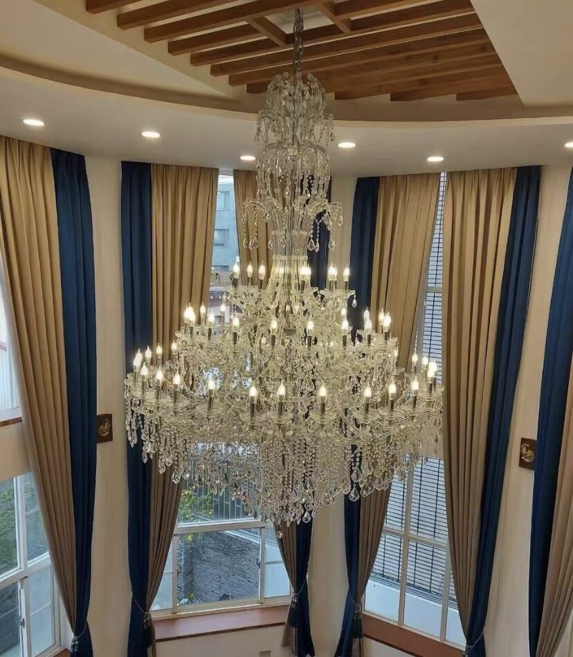 Oversized Luxury Traditional Candle Branch Crystal Pendant Chandelier for Foyer/Stairs/Duplex Hall