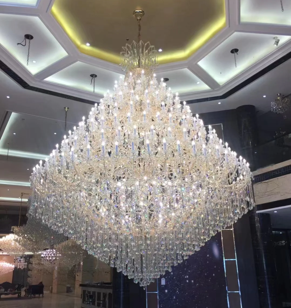 Extra Large Traditional Luxury Multi-tiers Candle Branch Raindrop Crystal Pendant Chandelier for Foyer/Stairs/Duplex Hall