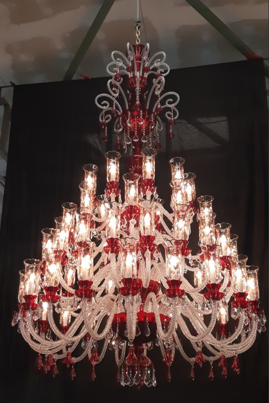 Oversized Traditional Red Glass Multi-layer Candle Branch Crystal Chandelier for Foyer/Stairs/Entrys/Hotel Lobby