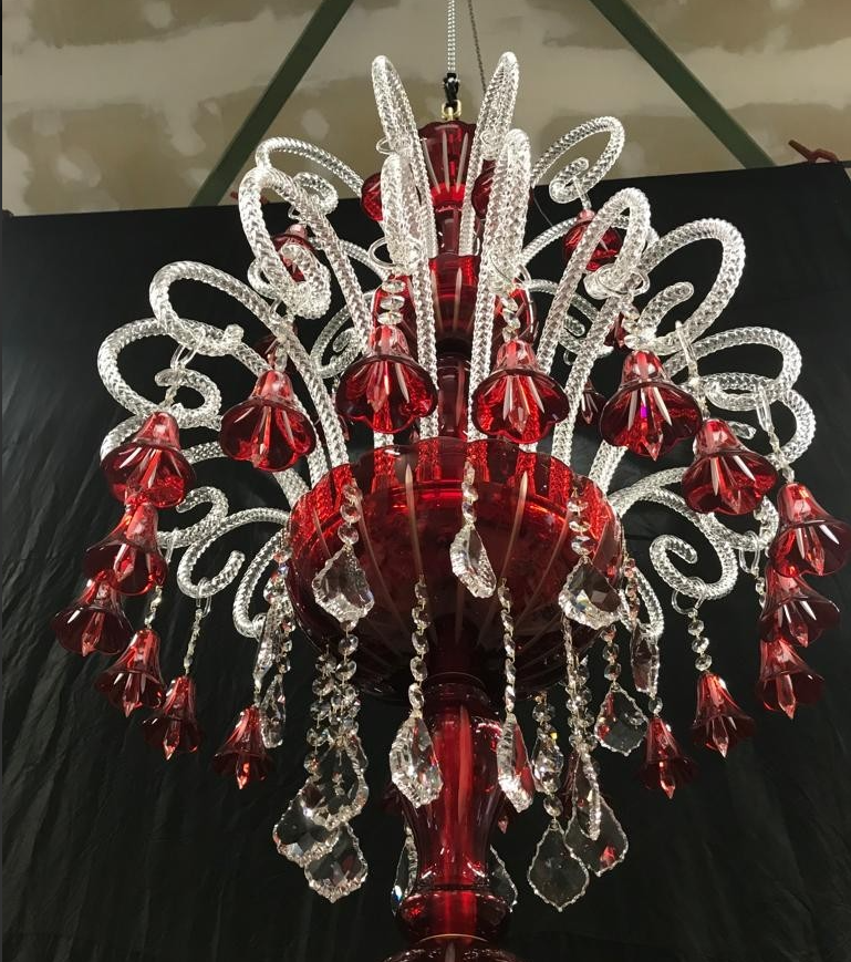 Oversized Traditional Red Glass Multi-layer Candle Branch Crystal Chandelier for Foyer/Stairs/Entrys/Hotel Lobby