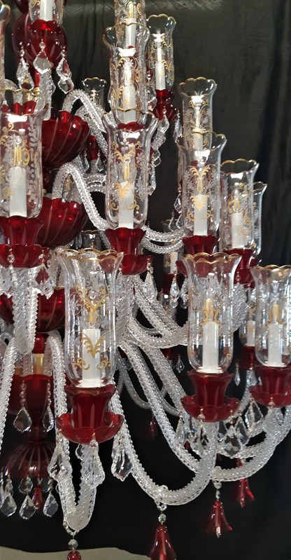 Oversized Traditional Red Glass Multi-layer Candle Branch Crystal Chandelier for Foyer/Stairs/Entrys/Hotel Lobby