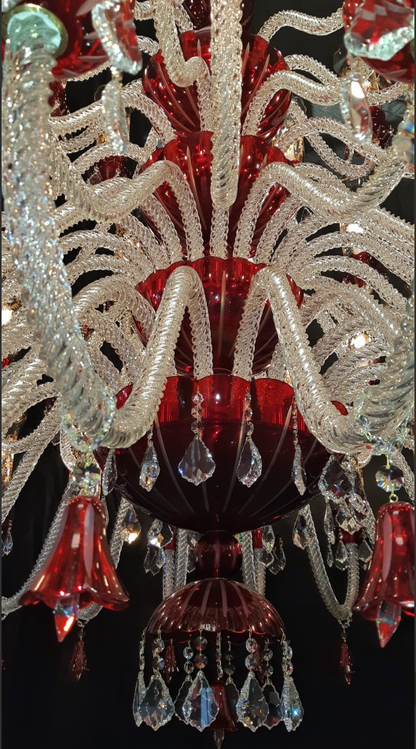 Oversized Traditional Red Glass Multi-layer Candle Branch Crystal Chandelier for Foyer/Stairs/Entrys/Hotel Lobby