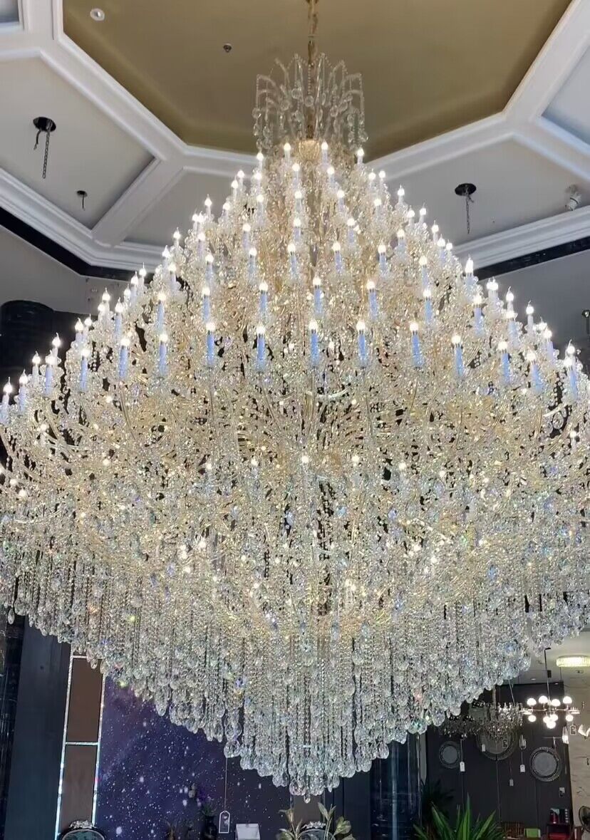 Extra Large Traditional Luxury Multi-tiers Candle Branch Raindrop Crystal Pendant Chandelier for Foyer/Stairs/Duplex Hall