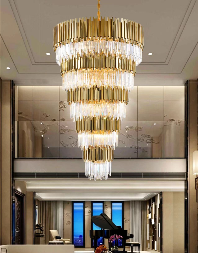 Extra Large Round Modern Luxury Gold Multi-tier Crystal Chandelier for Living Room/Stairs/Duplex Hall