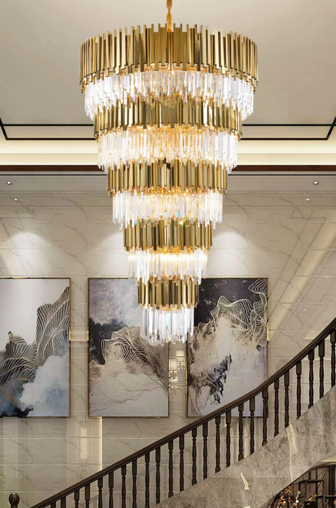 Extra Large Round Modern Luxury Gold Multi-tier Crystal Chandelier for Living Room/Stairs/Duplex Hall