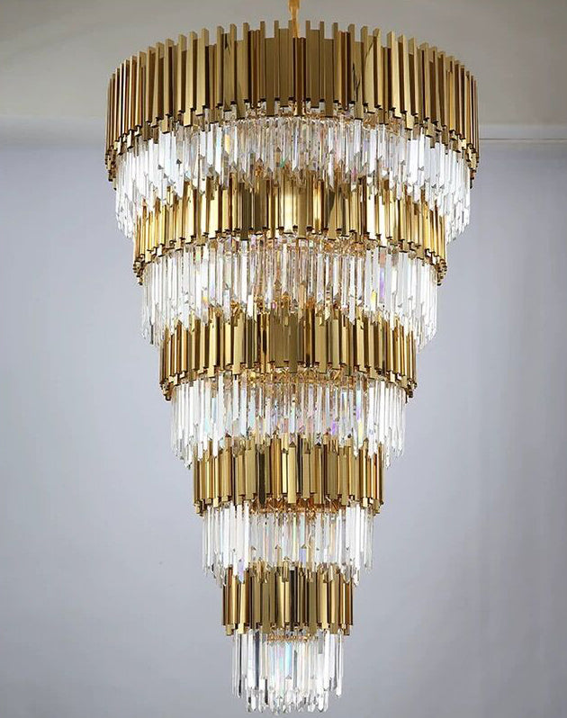 Extra Large Round Modern Luxury Gold Multi-tier Crystal Chandelier for Living Room/Stairs/Duplex Hall