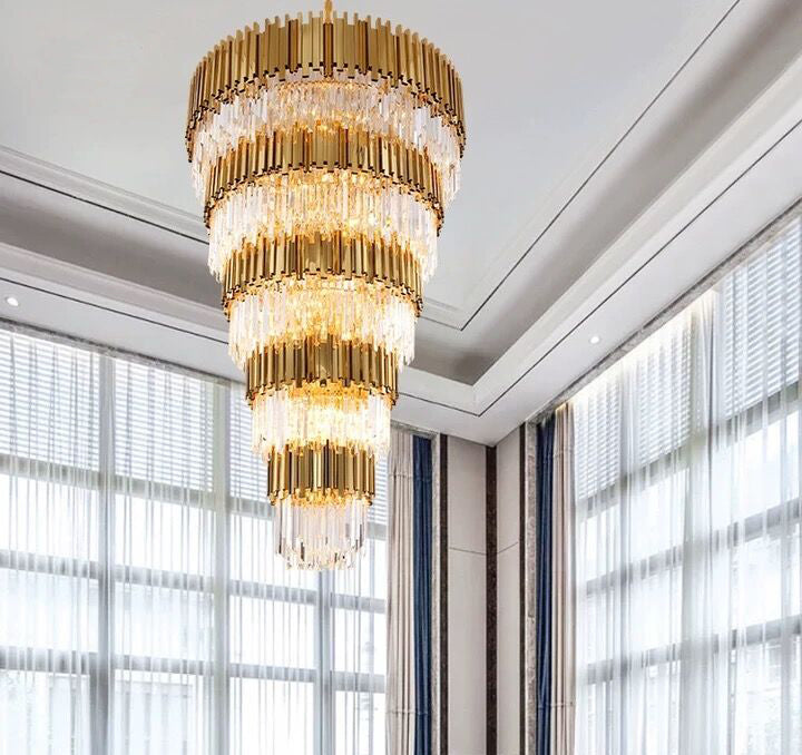 Extra Large Round Modern Luxury Gold Multi-tier Crystal Chandelier for Living Room/Stairs/Duplex Hall