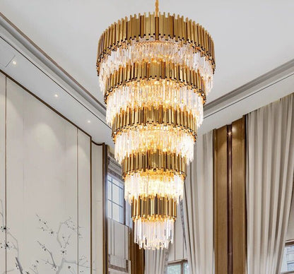 Extra Large Round Modern Luxury Gold Multi-tier Crystal Chandelier for Living Room/Stairs/Duplex Hall