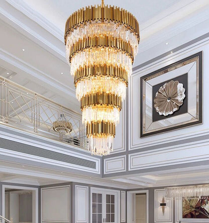 Extra Large Round Modern Luxury Gold Multi-tier Crystal Chandelier for Living Room/Stairs/Duplex Hall