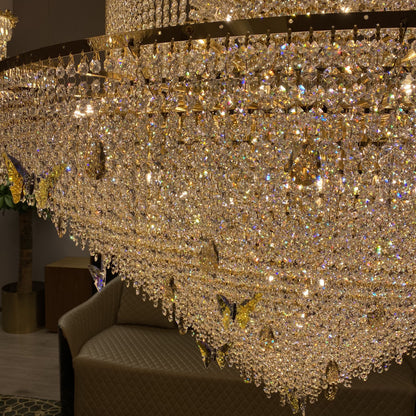 Oversized Multi-tier Golden Luxury Crystal Butterfly Decorative Chandelier for Foyer/Staircase/Hallway