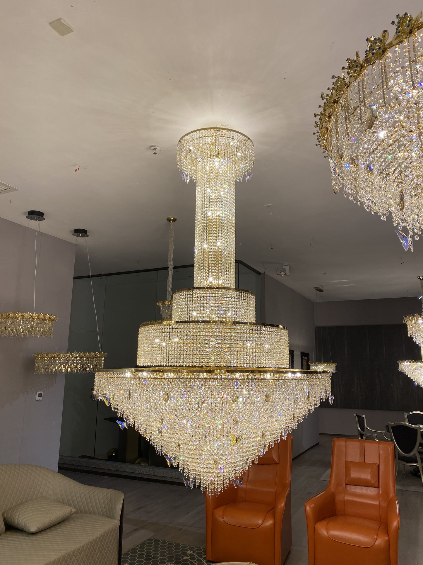 Oversized Multi-tier Golden Luxury Crystal Butterfly Decorative Chandelier for Foyer/Staircase/Hallway