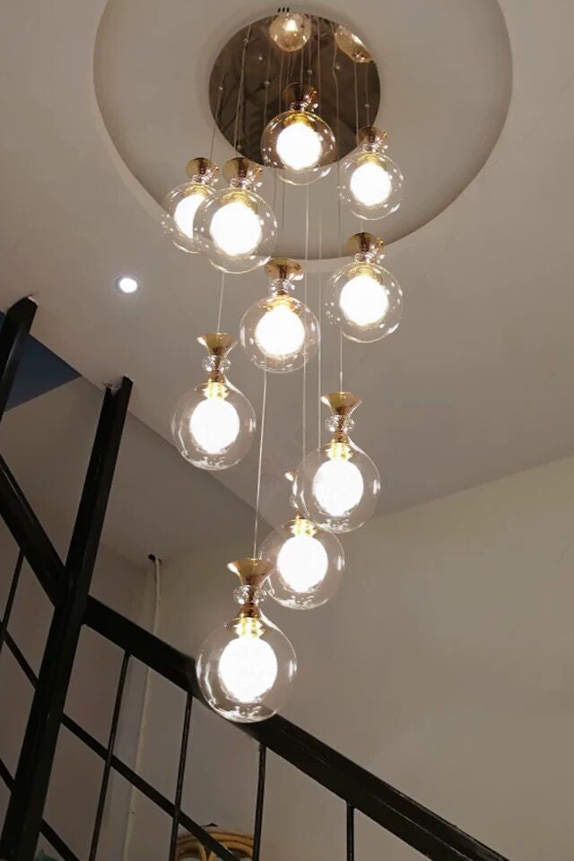 Modern Clear Glass Ball Chandelier Long Pendant Light for Staircase/Entrys/Loft/Living Room