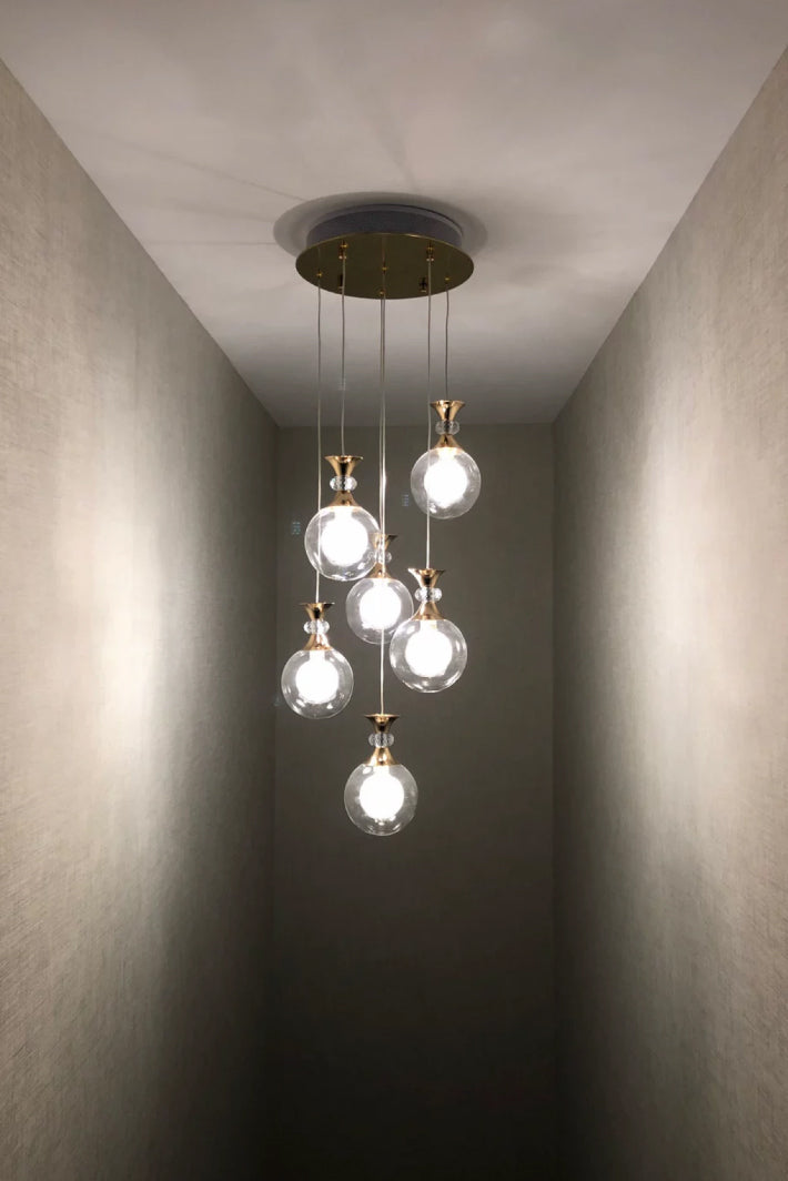 Modern Clear Glass Ball Chandelier Long Pendant Light for Staircase/Entrys/Loft/Living Room