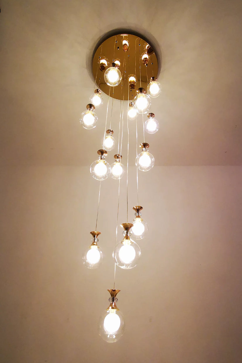 Modern Clear Glass Ball Chandelier Long Pendant Light for Staircase/Entrys/Loft/Living Room