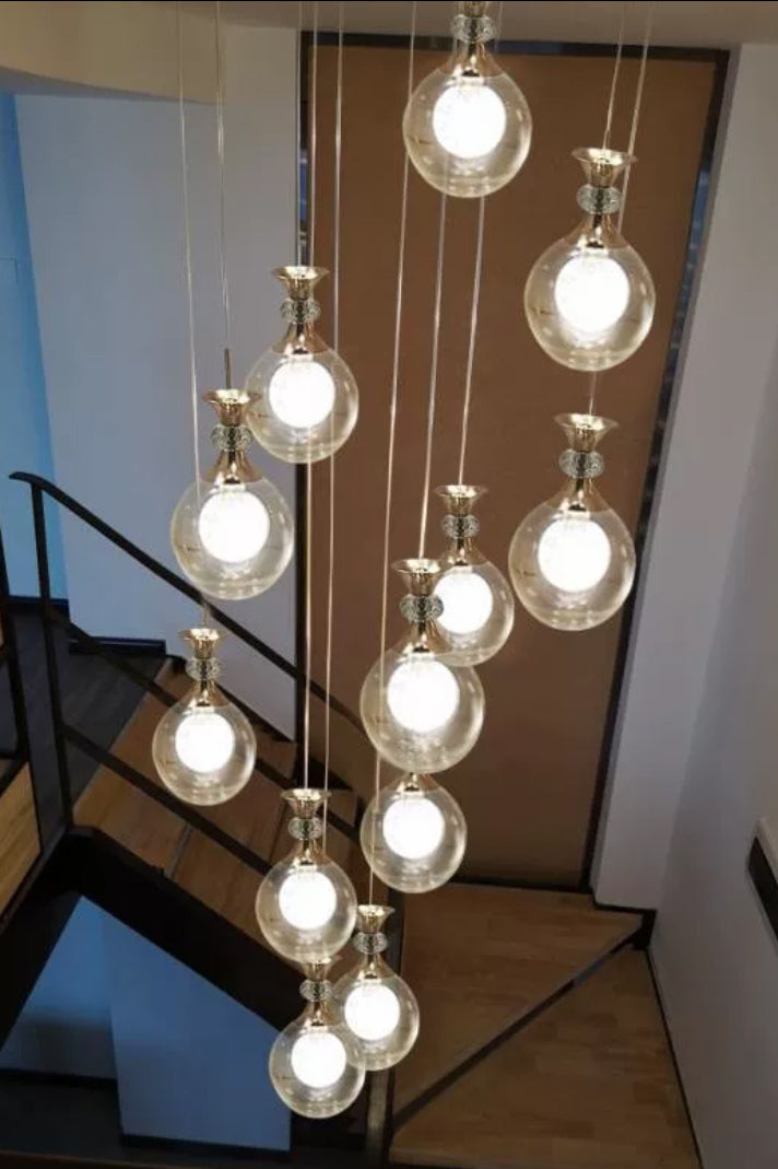 Modern Clear Glass Ball Chandelier Long Pendant Light for Staircase/Entrys/Loft/Living Room