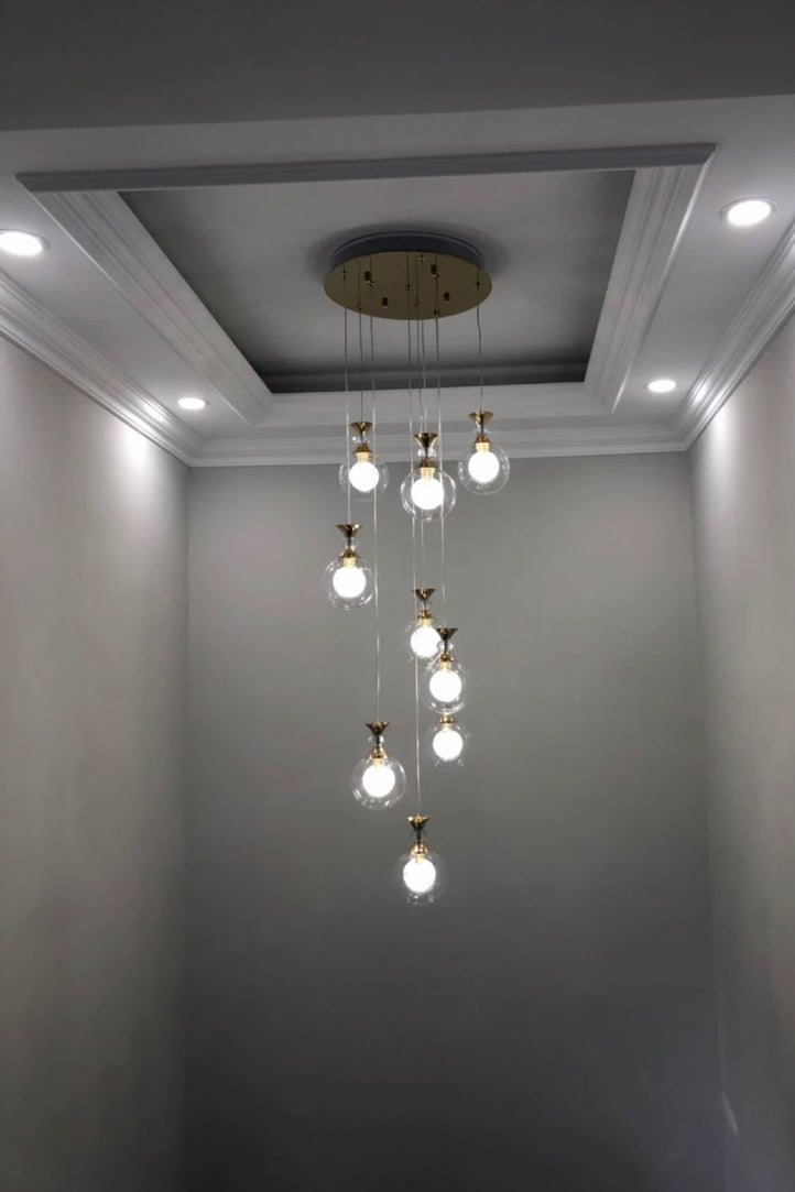 Modern Clear Glass Ball Chandelier Long Pendant Light for Staircase/Entrys/Loft/Living Room