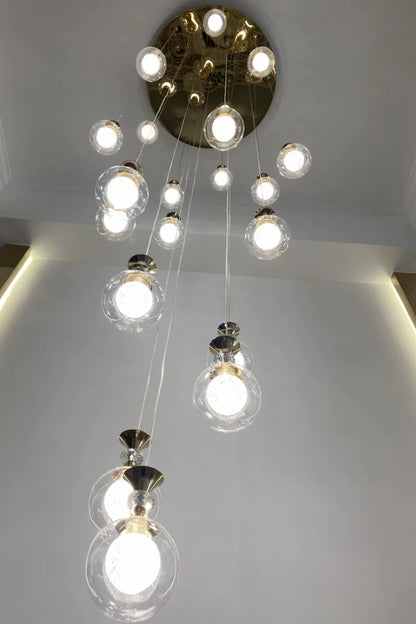 Modern Clear Glass Ball Chandelier Long Pendant Light for Staircase/Entrys/Loft/Living Room