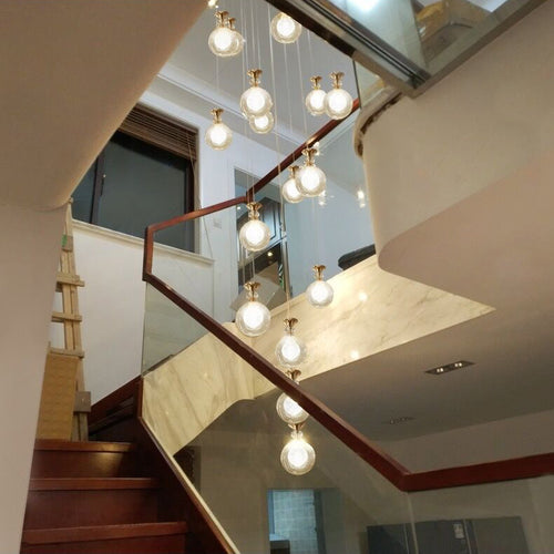 Modern Clear Glass Ball Chandelier Long Pendant Light for Staircase/Entrys/Loft/Living Room