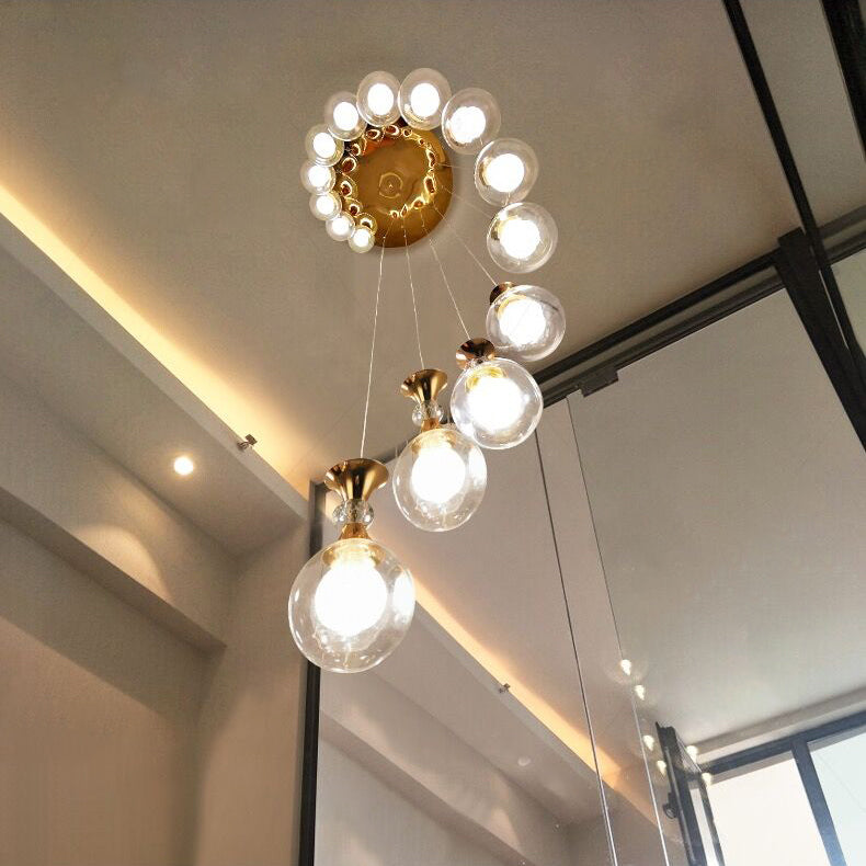 Modern Clear Glass Ball Chandelier Long Pendant Light for Staircase/Entrys/Loft/Living Room