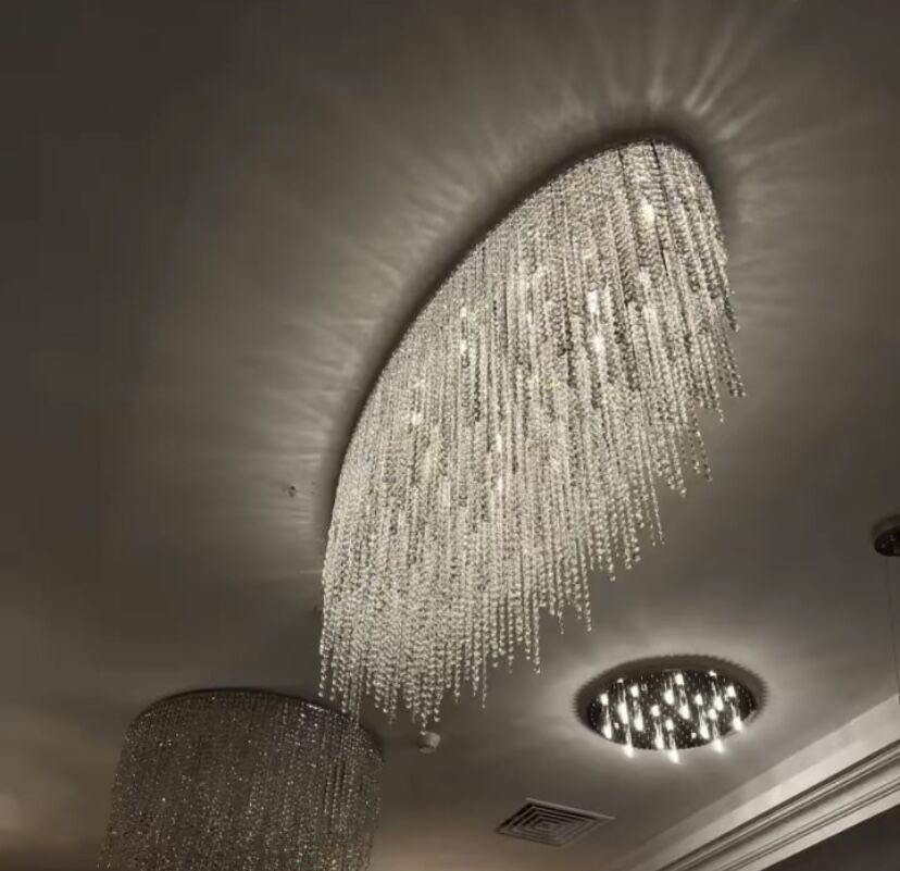 Modern Oval/Round Tassel Flush Mount Crystal Ceiling Light Chandelier