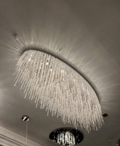 Modern Oval/Round Tassel Flush Mount Crystal Ceiling Light Chandelier