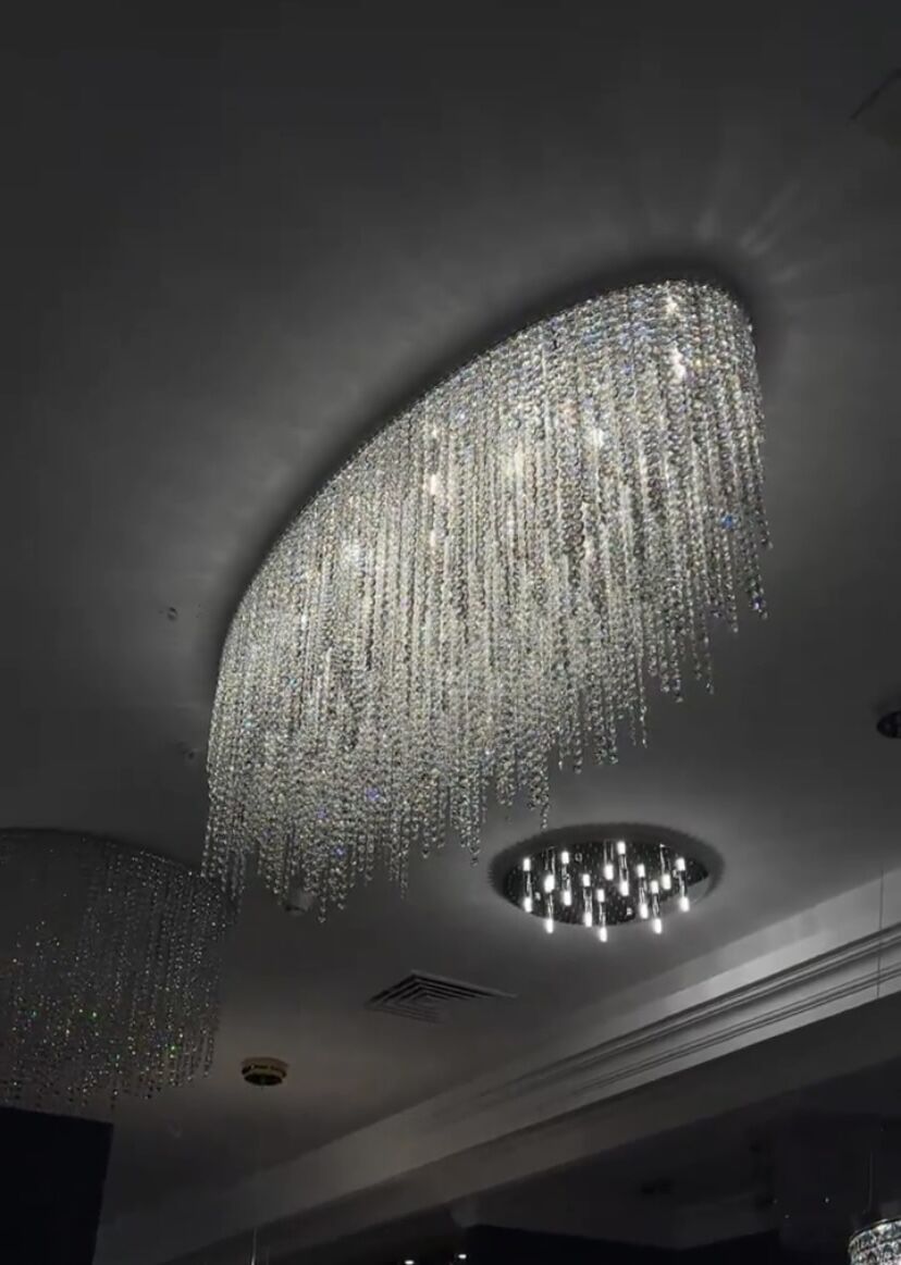 Modern Oval/Round Tassel Flush Mount Crystal Ceiling Light Chandelier