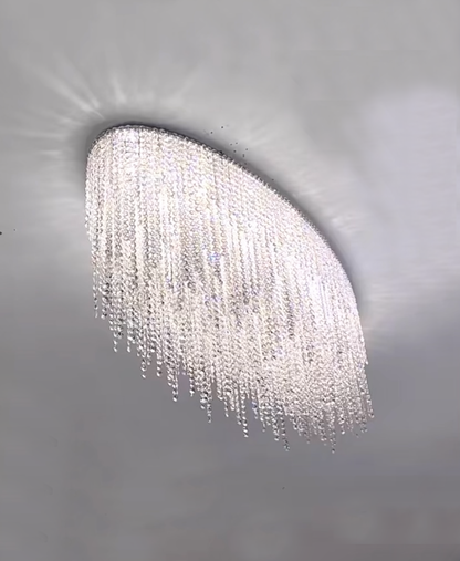 Modern Oval/Round Tassel Flush Mount Crystal Ceiling Light Chandelier