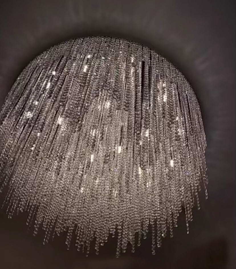 Modern Oval/Round Tassel Flush Mount Crystal Ceiling Light Chandelier