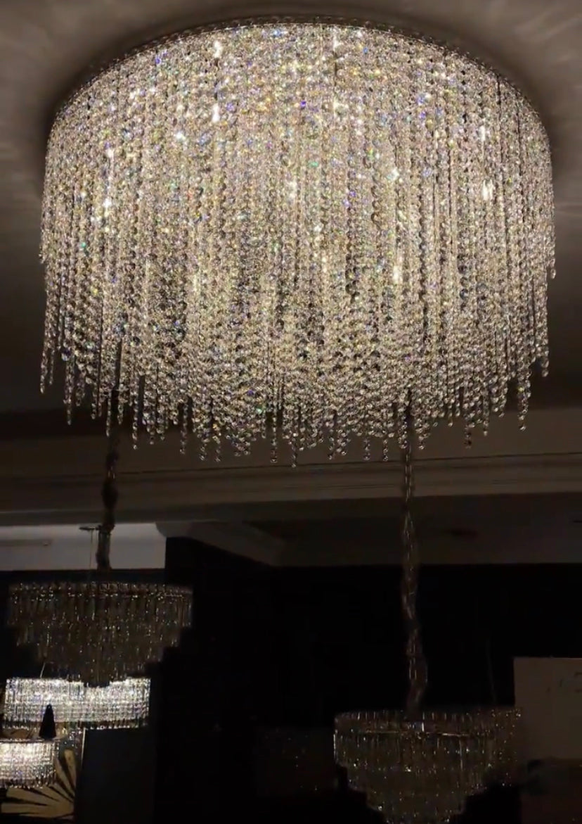 Modern Oval/Round Tassel Flush Mount Crystal Ceiling Light Chandelier