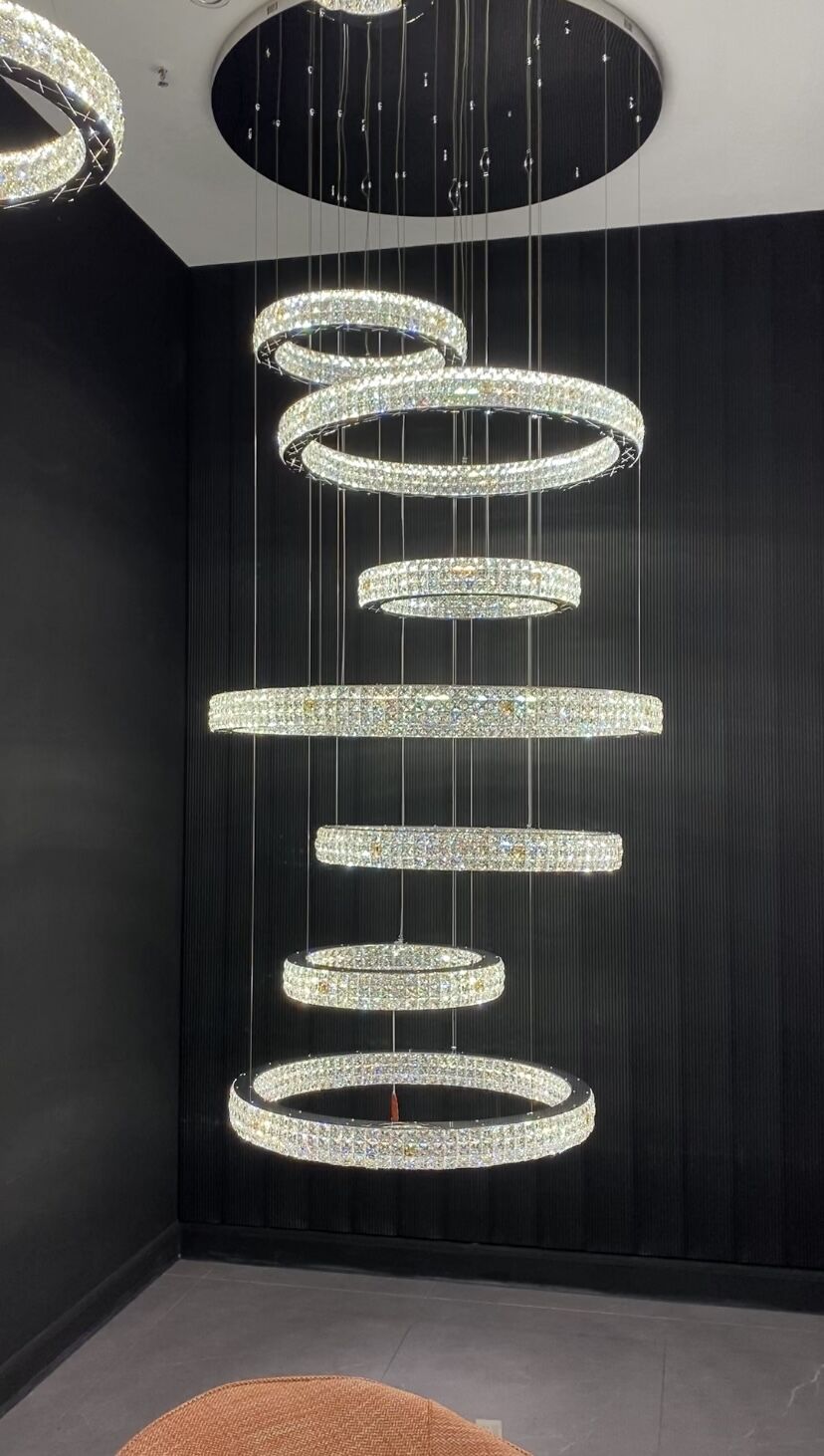 Modern Multi-rings Halo Crystal Chandelier for villa, salon, and staircase