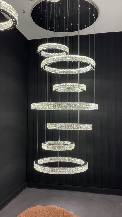 Modern Multi-rings Halo Crystal Chandelier for villa, salon, and staircase