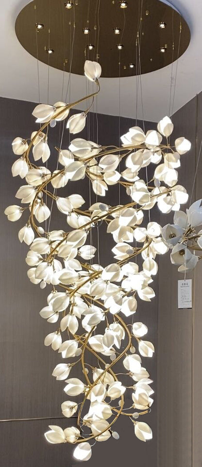 Ceramic Artistic Magnolia Spiral Pendant Ceiling Light Chandelier