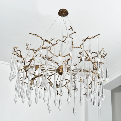 Extra Large Modern Luxury Brass Branch Crystal Pendant Chandelier for Living/Dining Room