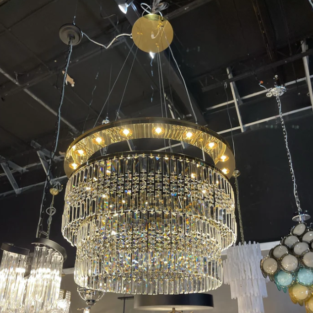 Modern Light Luxury Round Tiers Crystal Pendant Chandelier for Living/Dining Room/Entrys