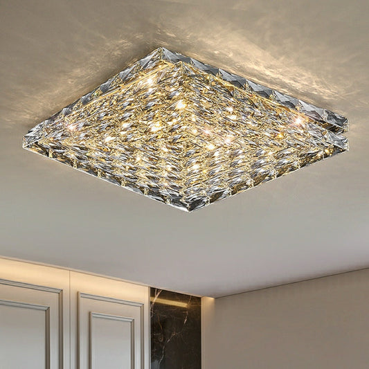 Rectangle Living/ Bedroom Flush Mounted Chandelier Long Crystal Ceiling Lighting Fixture For Dining Room