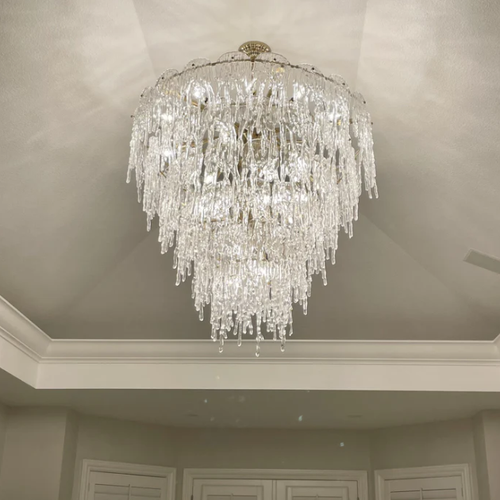 Aletta Melting Drop Crystal Glass Chandelier,chandelier,chandeliers,pendant,tiers,laters,multi-tier,multi-layer,oversized,huge,big,large,extra large,crystal,brass,Round,ceiling,living room,dining room,bedroom,foyer,stairs,entrys,hallway