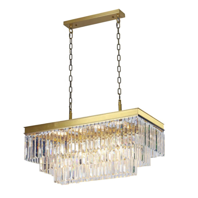 Rectangle Light Luxury Layers Crystal Pendant Ceiling Chandelier for Living/Dining Room
