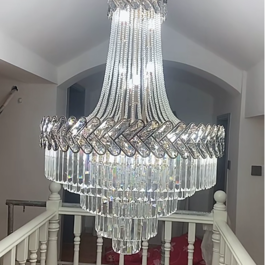 Oversized Modern Multi-tier Light Luxury Crystal Pendant Chandelier for Living Room/Stairs/Entrys