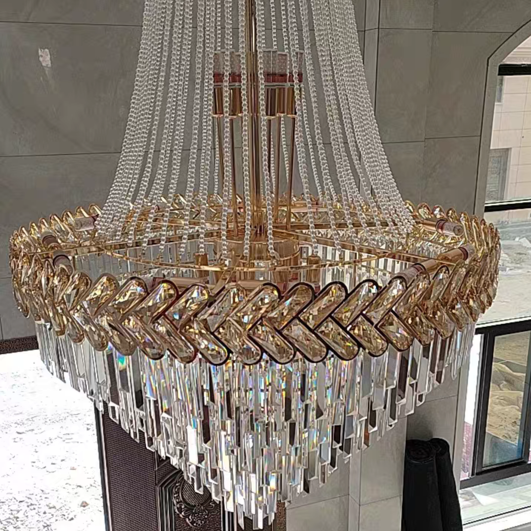 Oversized Modern Multi-tier Light Luxury Crystal Pendant Chandelier for Living Room/Stairs/Entrys