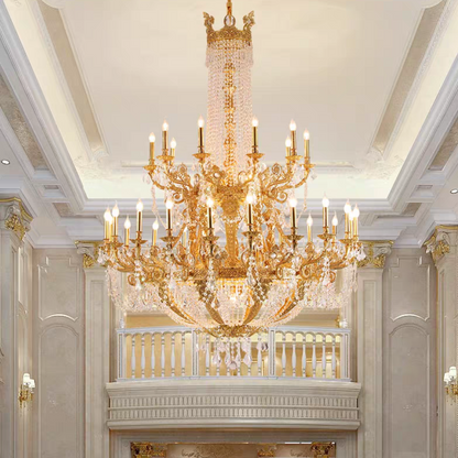 Extra Large Luxury Golden Empire Candle Raindrop Crystal Pendant Chandelier for Duplex Hall/Foyer/Stairs/Hotel Lobby