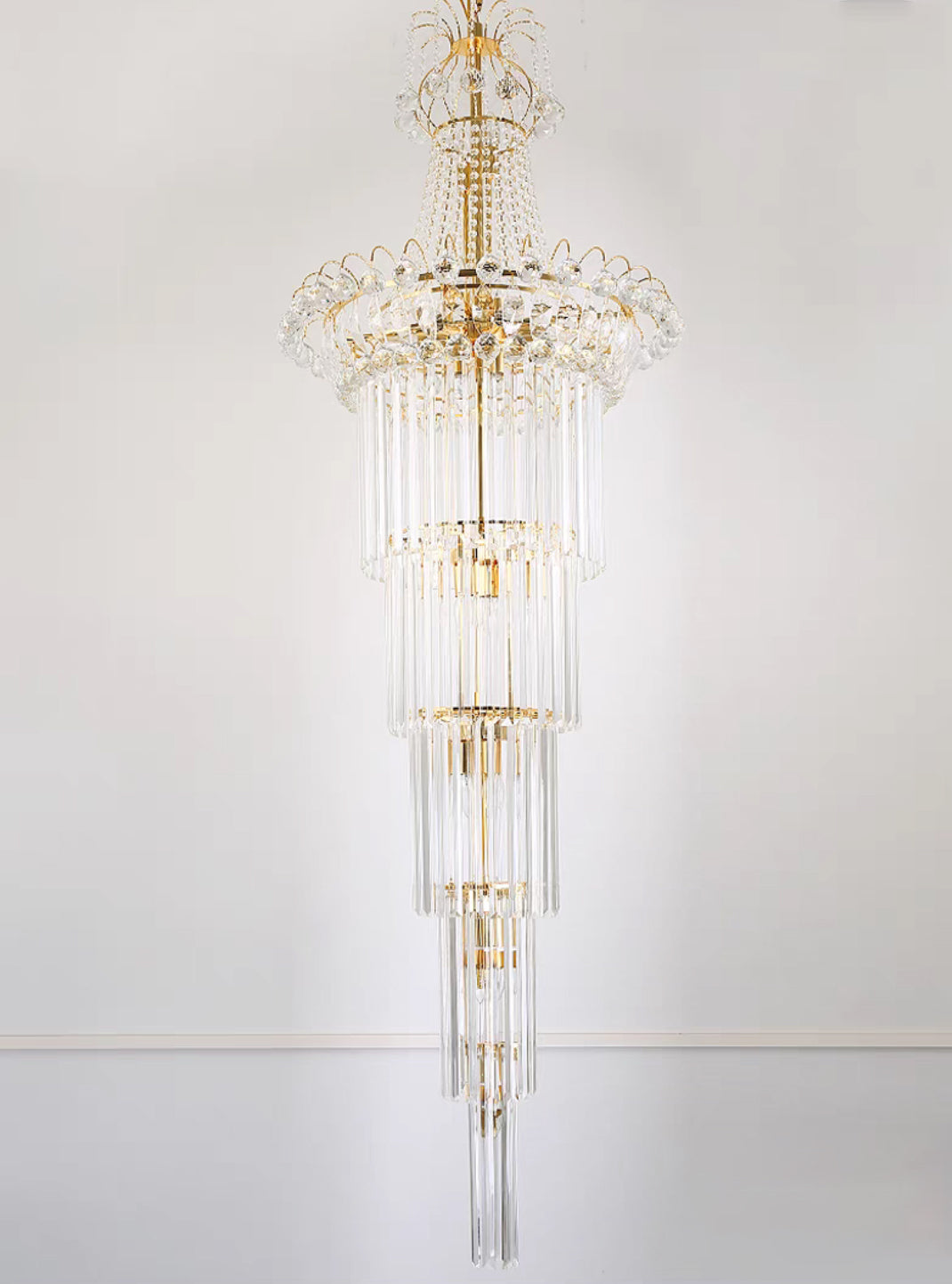 Extra Long Gold Luxury Multi-tier Crystal Chandelier for Living Room/Foyer/Stairs/Hotel Lobby