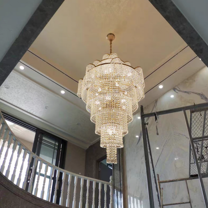 Extra Large Ligh Luxury Multi-layer Flower Crystal Pendant Long Chandelier for Living Room/Foyer/Hotel Lobby