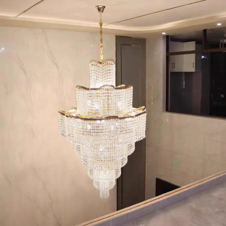 Extra Large Ligh Luxury Multi-layer Flower Crystal Pendant Long Chandelier for Living Room/Foyer/Hotel Lobby