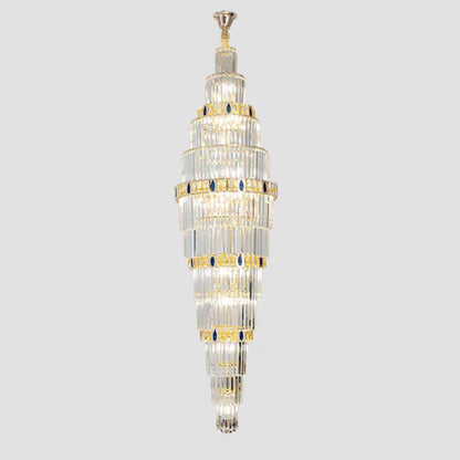 Extra Large Gold Multi-layers Clear Crystal Long Chandelier for Staircase/Big Foyer/Hallway/Hotel Lobby