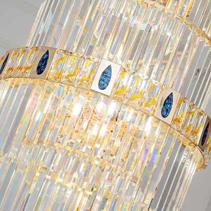 Extra Large Gold Multi-layers Clear Crystal Long Chandelier for Staircase/Big Foyer/Hallway/Hotel Lobby