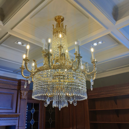 Oversized Light Luxury Golden Empire Candle Raindrop Crystal Chandelier for Duplex Hall/Foyer/Stairs/Hotel Lobby