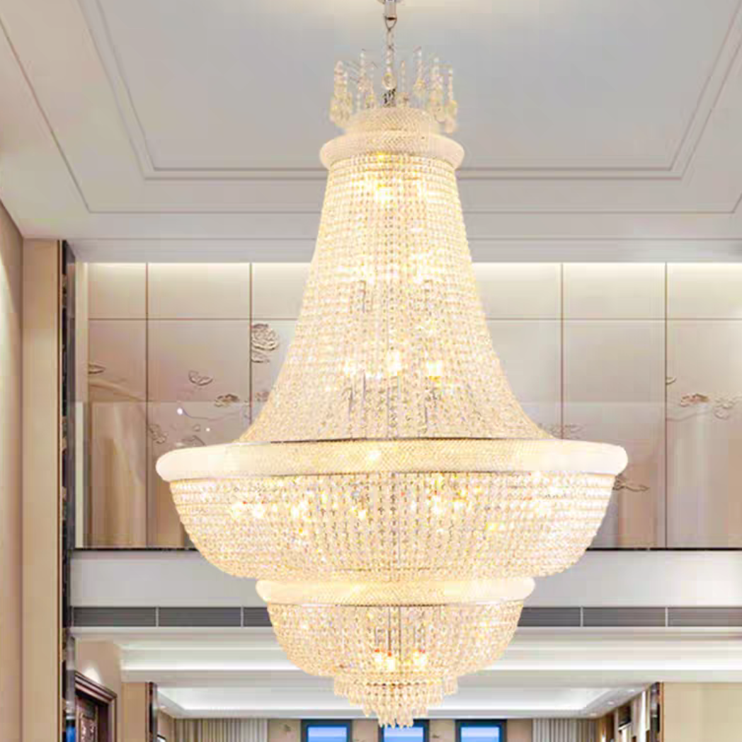 Oversized Empire Gold/Chrome Crystal Pendant Chandelier for Living Room/Big Hallway/Foyer