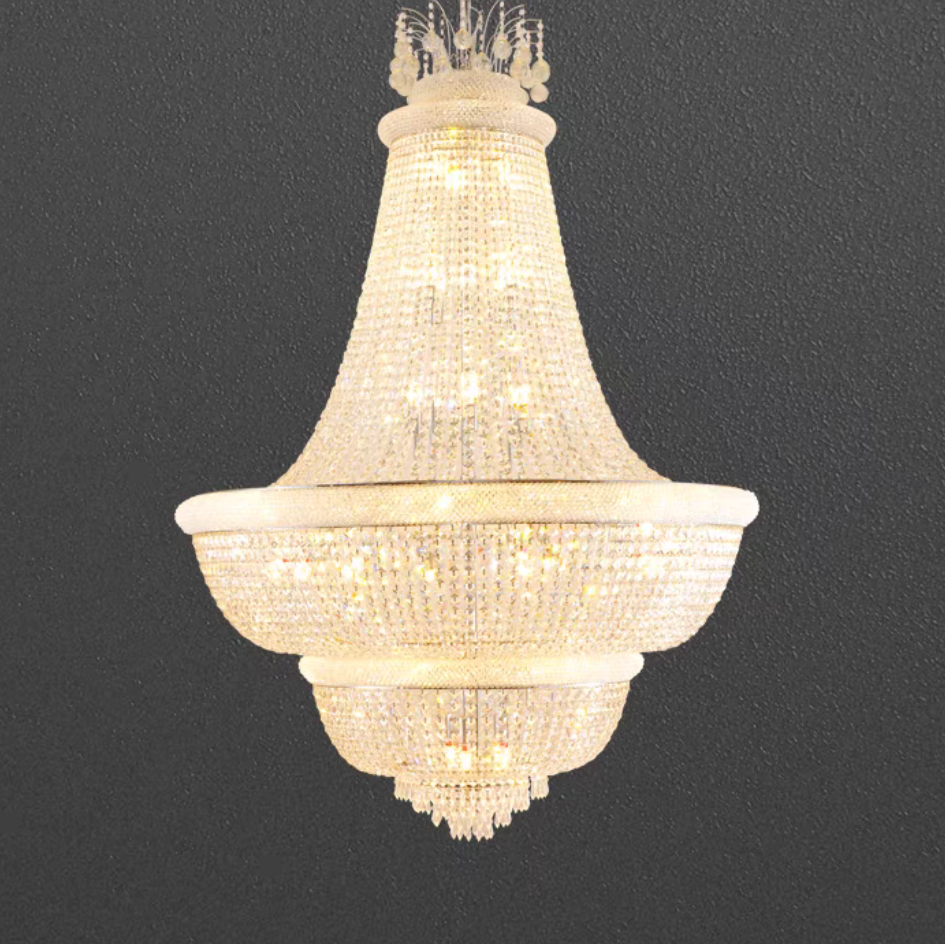 Oversized Empire Gold/Chrome Crystal Pendant Chandelier for Living Room/Big Hallway/Foyer